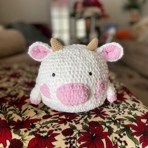 Chubby Crochet Heart Cow Stuffed Animal